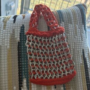 Handcrafted Red Crochet and Metal Women Bag